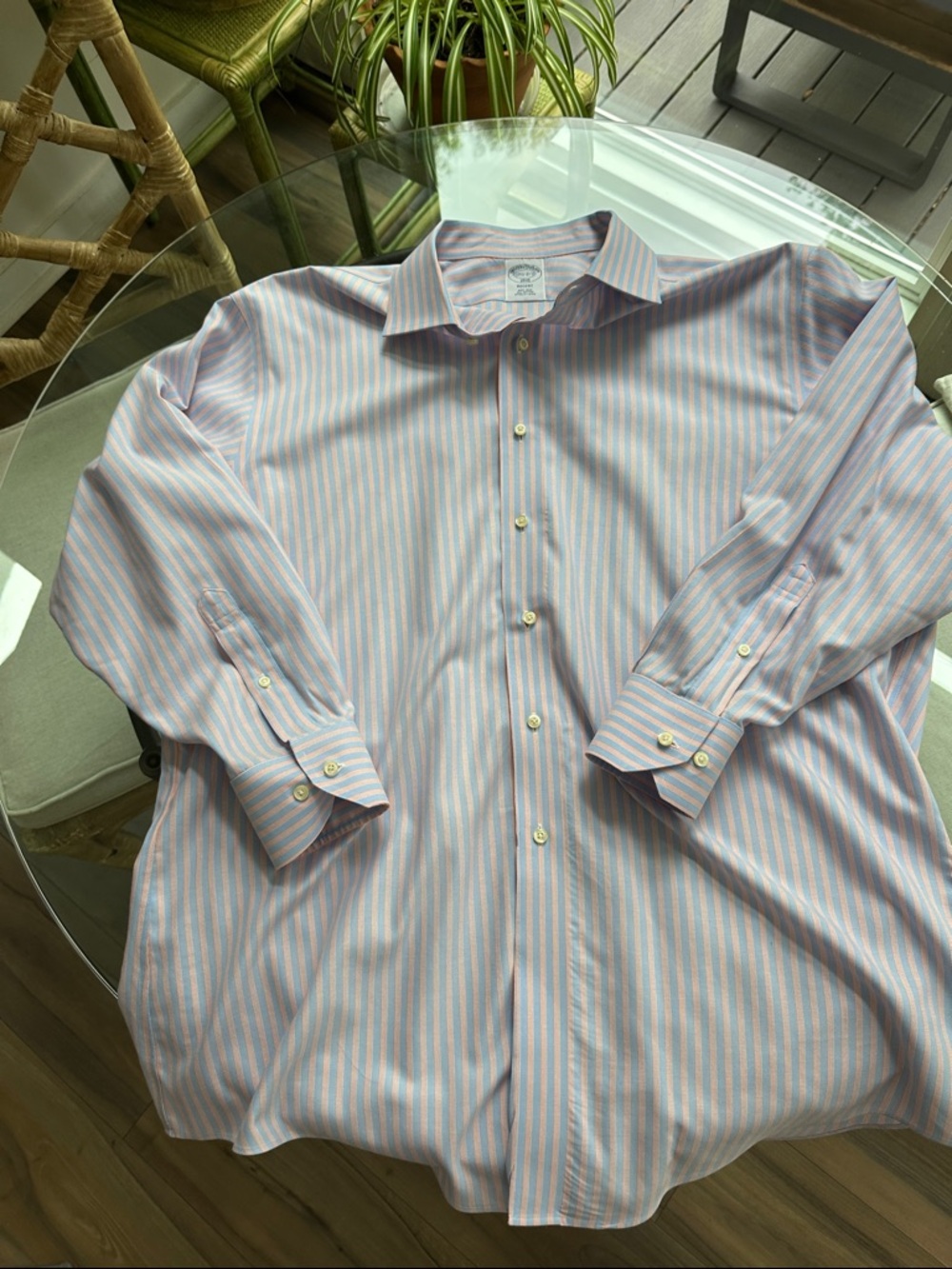 Brooks Brothers Pink and Light Blue Stripe Dress Shirt
